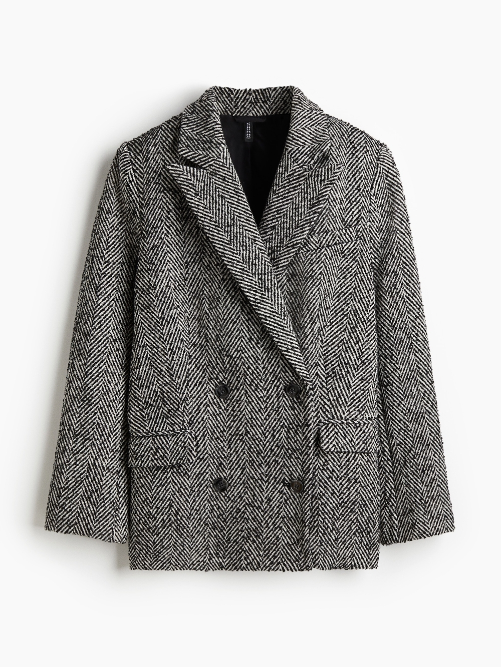 H&M Black & White Herringbone Double-Breasted Blazer